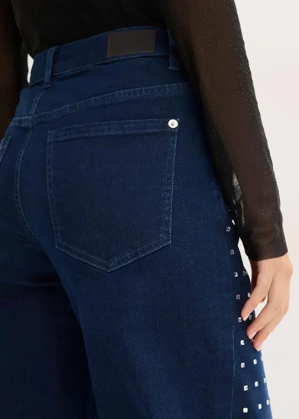 Džíny Straight, Loose, Mid Wast s aplikací ze štrasových kamínků, bonprix