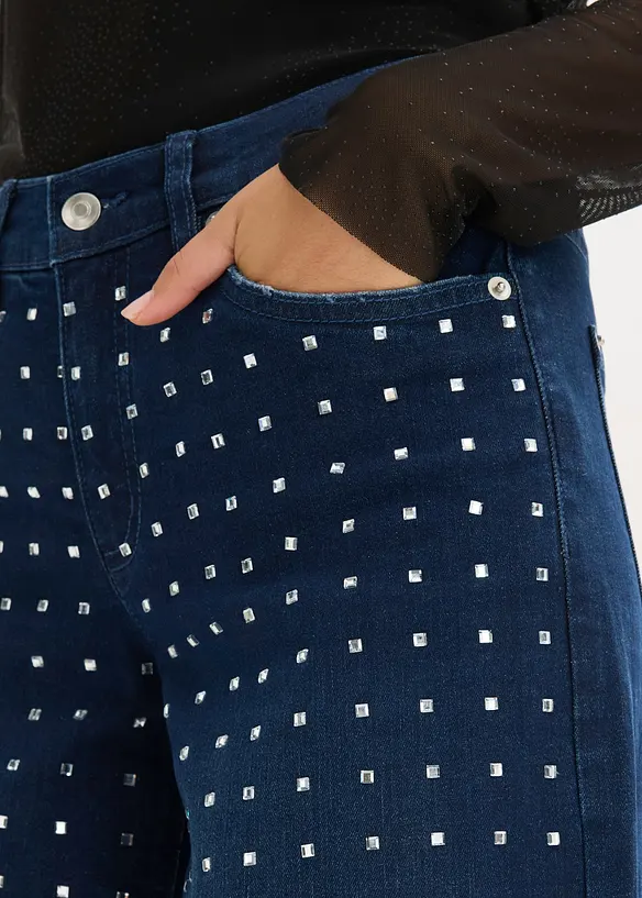 Džíny Straight, Loose, Mid Wast s aplikací ze štrasových kamínků, bonprix