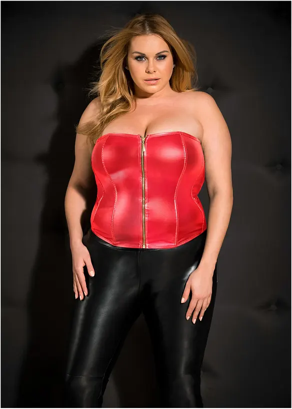 Korzet + tanga z umělé kůže (2dílná souprava), bonprix