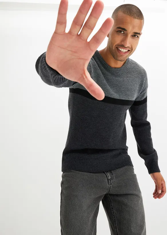 Svetr s kulatým výstřihem, snadná údržba, barevné bloky, bonprix