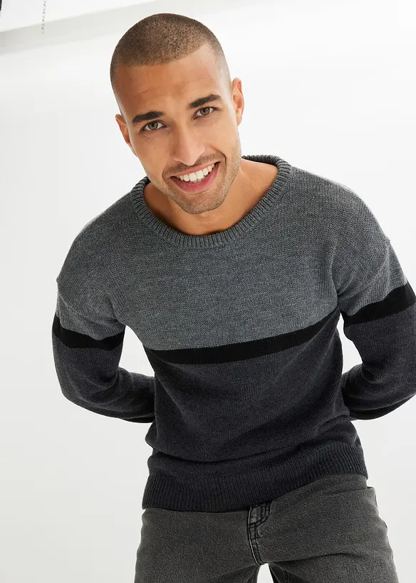 Svetr s kulatým výstřihem, snadná údržba, barevné bloky, bonprix