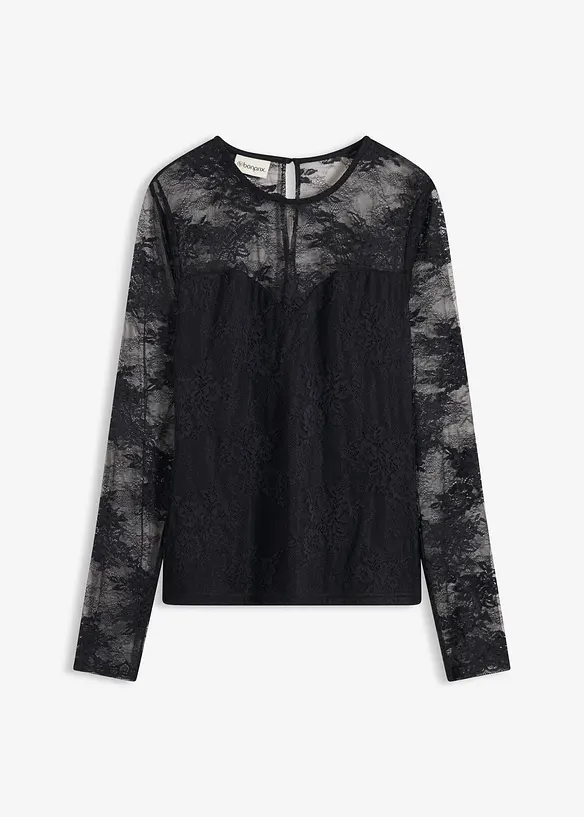 Triko s dlouhým rukávem, z jemné krajky, bonprix