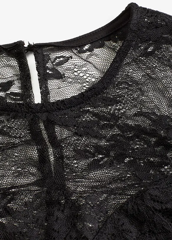 Triko s dlouhým rukávem, z jemné krajky, bonprix