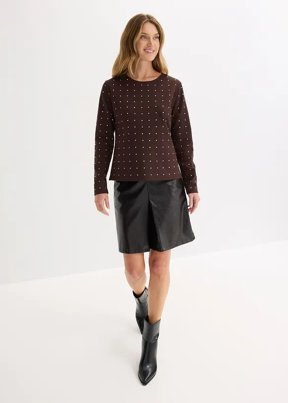 Tričko s dlouhým rukávem a štrasovou aplikací, bonprix