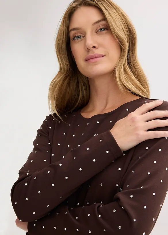 Tričko s dlouhým rukávem a štrasovou aplikací, bonprix