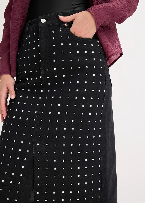 Džínová sukně se štrasovou aplikací, bonprix