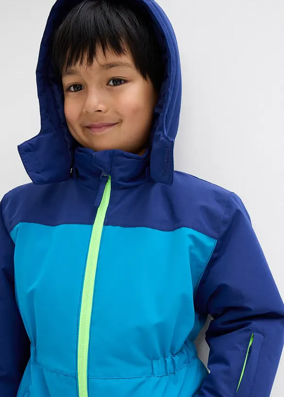 Zimní kombinéza s hřejivou podšívkou, odnímatelnou kapucí a reflexními detaily, bonprix