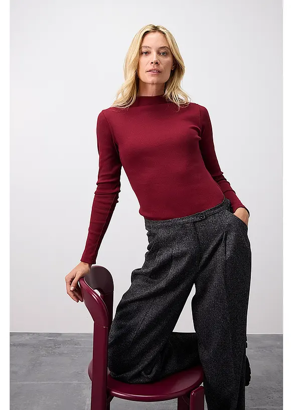 Žebrovan&eacute; tričko s dlouh&yacute;m ruk&aacute;vem, bonprix