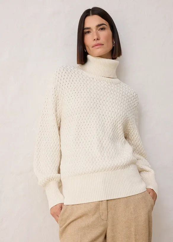 Rol&aacute;kov&yacute; svetr s&nbsp;vlnou merino, bonprix