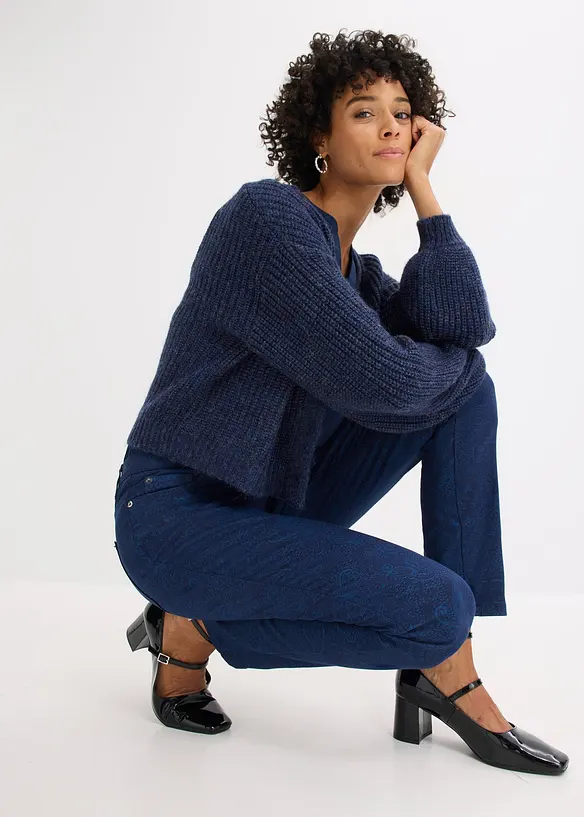 Keprové kalhoty s luxusním potiskem, bonprix