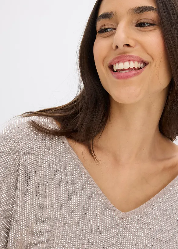 Svetr z jemné pleteniny se štrasovou aplikací, bonprix