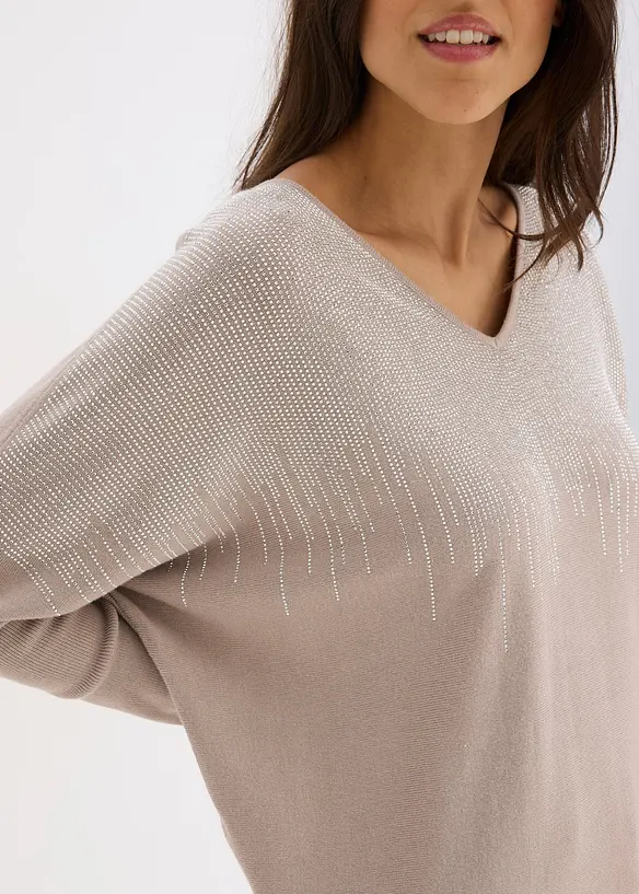 Svetr z jemné pleteniny se štrasovou aplikací, bonprix
