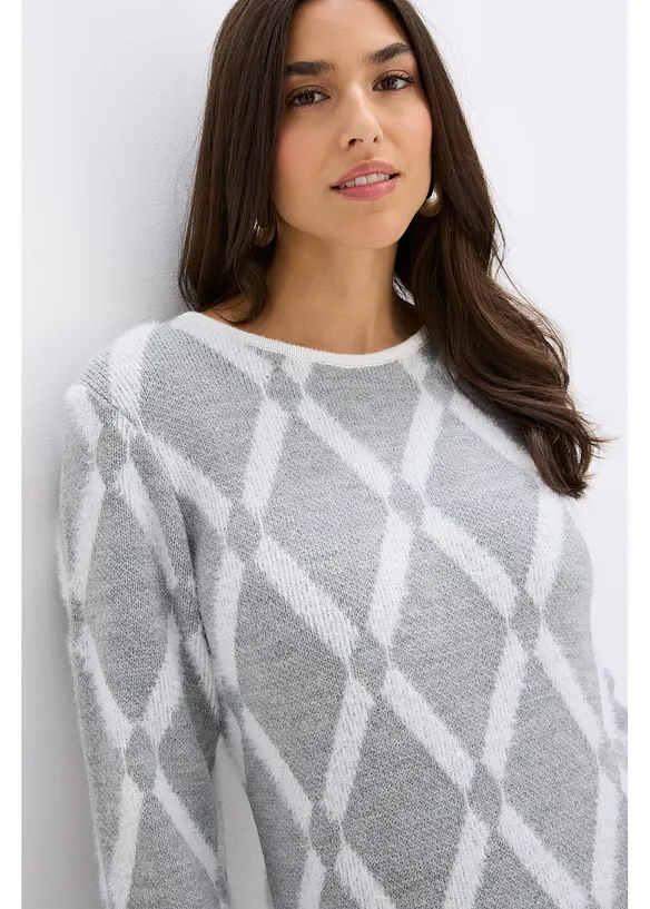 Pletené šaty s kosočtvercovým vzorem, z peříčkové příze, bonprix