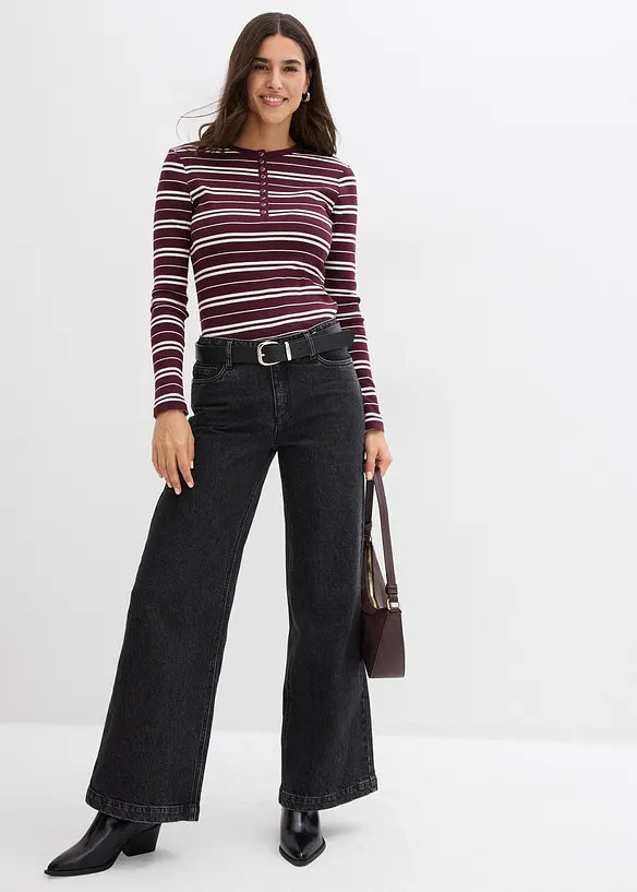Žebrované tričko s dlouhým rukávem, ze směsi s organickou bavlnou, bonprix