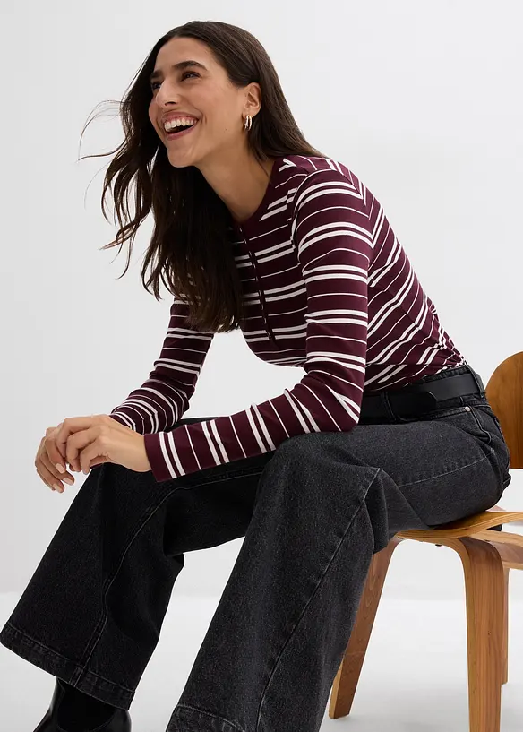 Žebrované tričko s dlouhým rukávem, ze směsi s organickou bavlnou, bonprix