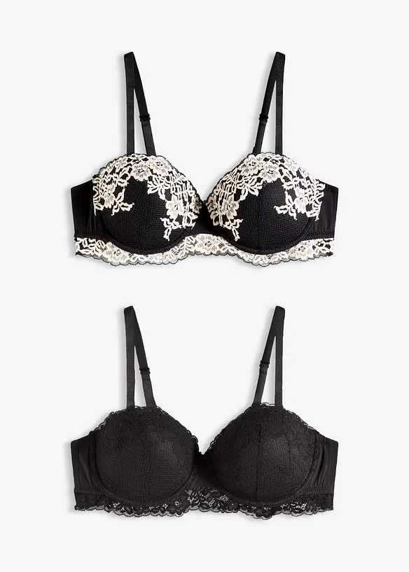 Balkonetová podprsenka s dvoubarevnou krajkou (2 ks v balení), bonprix