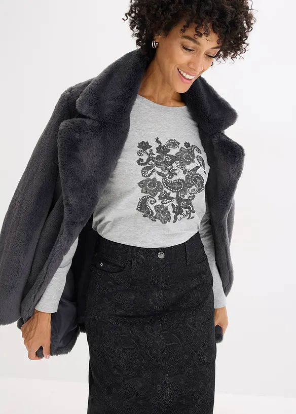 Tričko s dlouh&yacute;m ruk&aacute;vem a dekorativn&iacute;m potiskem, z organick&eacute; bavlny, bonprix