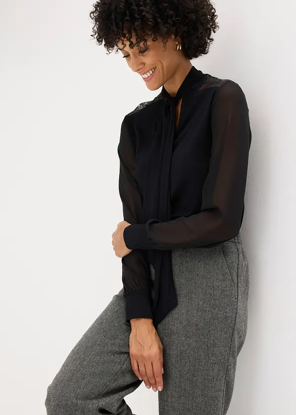 Triko s vázačkou a krajkou, bonprix