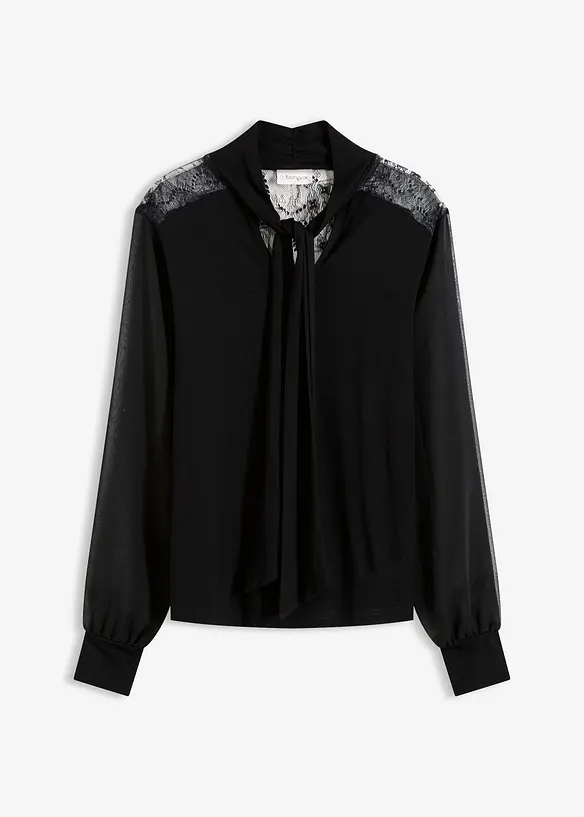 Triko s vázačkou a krajkou, bonprix