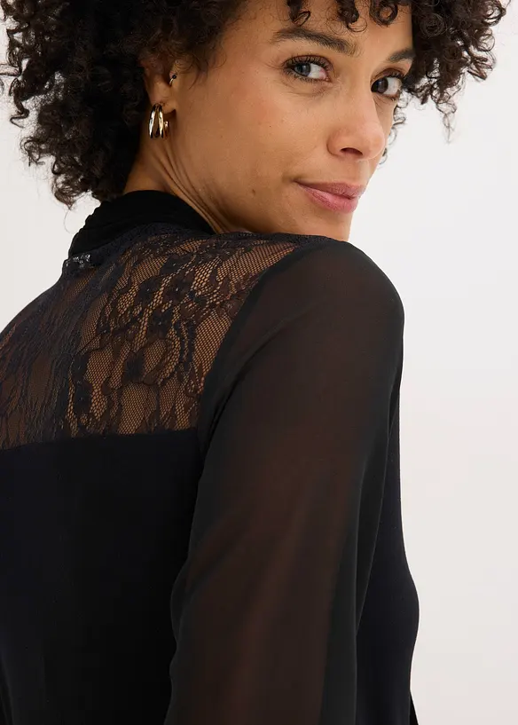 Triko s vázačkou a krajkou, bonprix