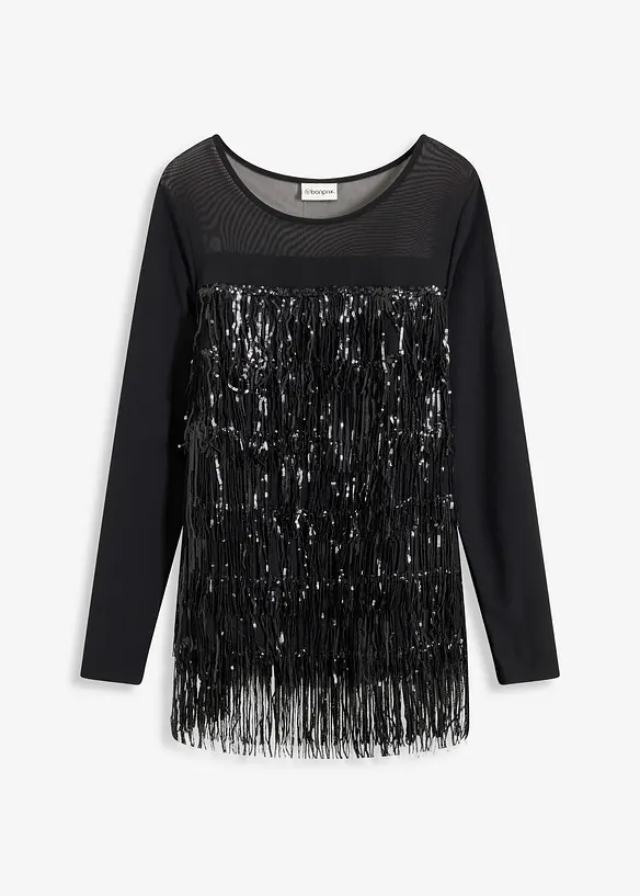 Tričko s dlouhým rukávem a pajetkovými třásněmi, bonprix