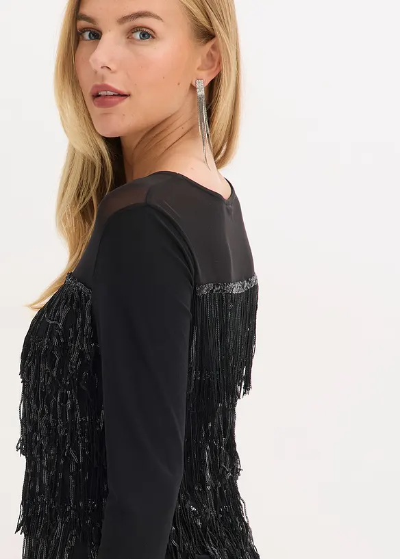 Tričko s dlouhým rukávem a pajetkovými třásněmi, bonprix