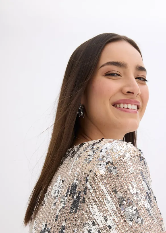 Tričko s dlouhým rukávem a flitry, bonprix