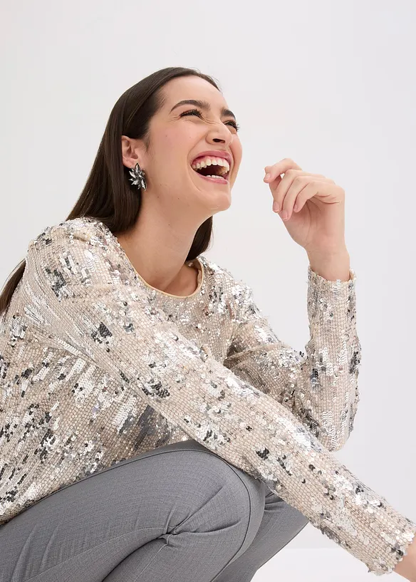 Tričko s dlouhým rukávem a flitry, bonprix