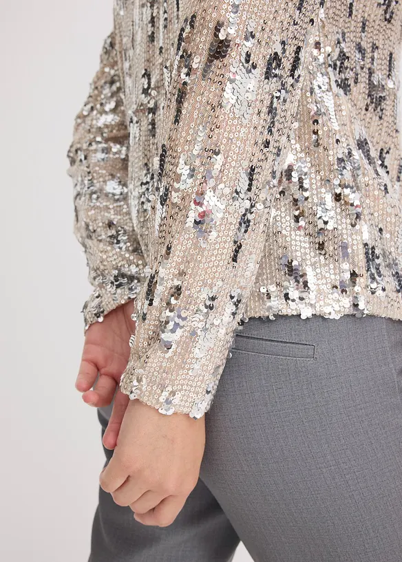 Tričko s dlouhým rukávem a flitry, bonprix