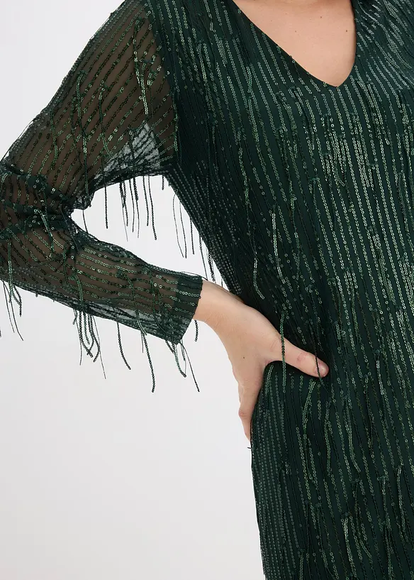 Pajetkové šaty s třásněmi, bonprix