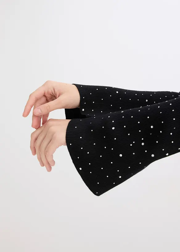 Svetr z jemné pleteniny, se zdobenými trumpetovými rukávy, bonprix