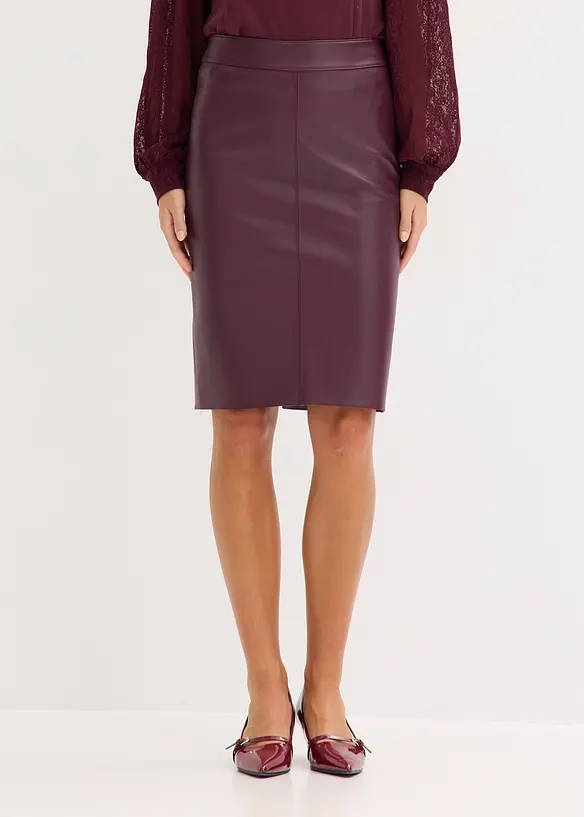 Sukně ke kolenům, z umělé kůže, s přiléhavým střihem, bonprix