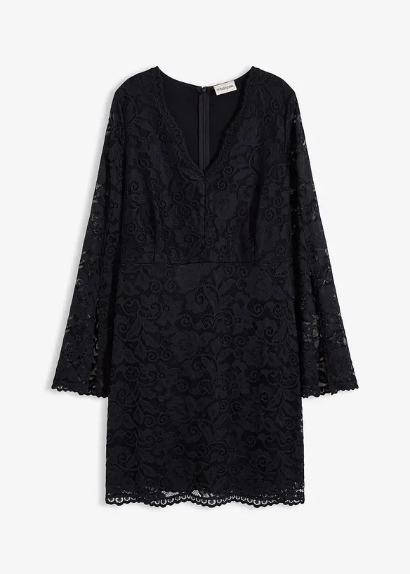 Krajkové šaty s trumpetovými rukávy, bonprix