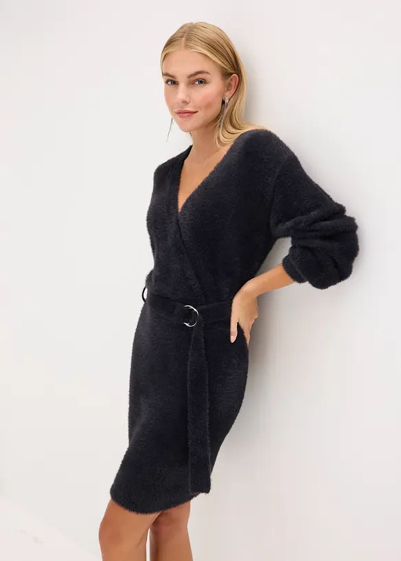 Přiléhavé pletené šaty s doplňkem, bonprix