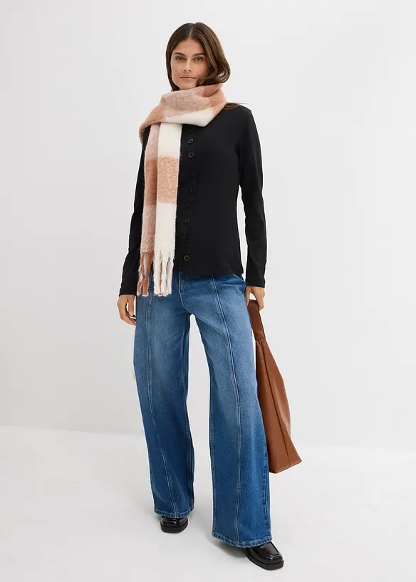 Žebrovan&eacute; tričko s dlouh&yacute;m ruk&aacute;vem z čist&eacute; bavlny, bonprix