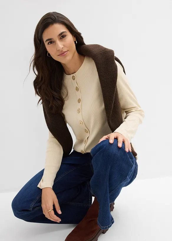 Žebrované tričko s dlouhým rukávem z čisté bavlny, bonprix