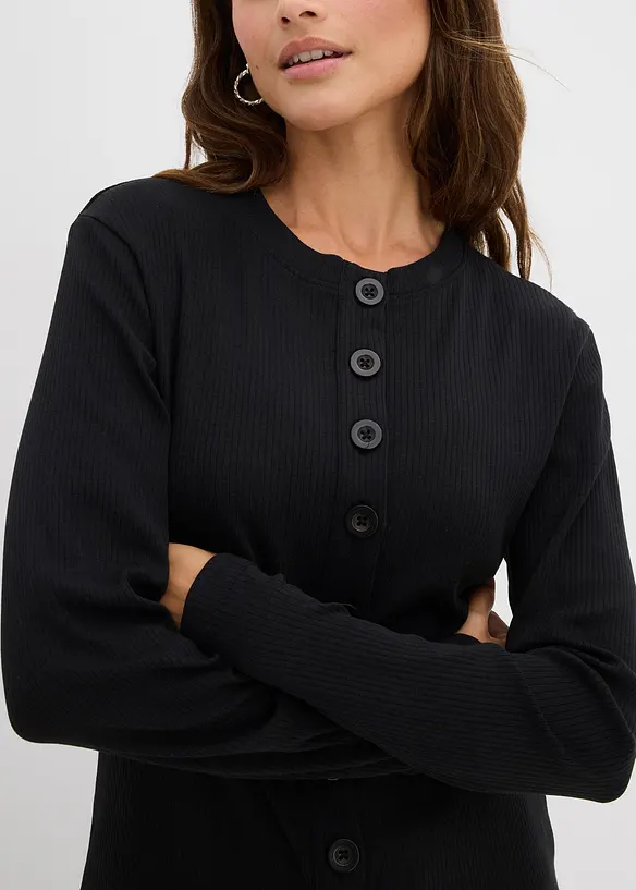 Žebrovan&eacute; tričko s dlouh&yacute;m ruk&aacute;vem z čist&eacute; bavlny, bonprix