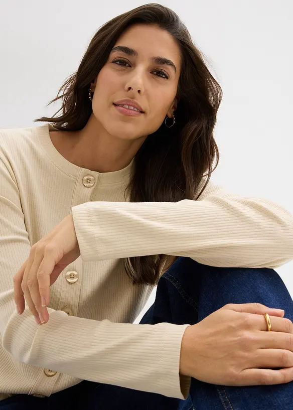 Žebrované tričko s dlouhým rukávem z čisté bavlny, bonprix