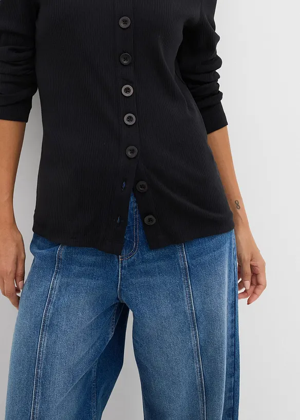 Žebrovan&eacute; tričko s dlouh&yacute;m ruk&aacute;vem z čist&eacute; bavlny, bonprix