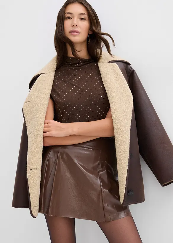 Krátká sukně z umělé kůže, s protizáhyby, bonprix