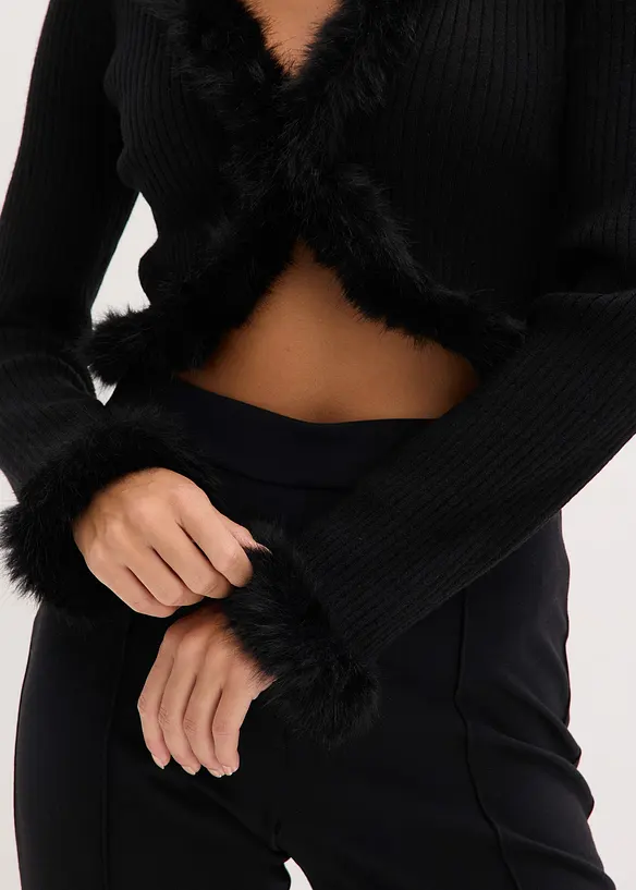 Kabátek z jemné pleteniny, s imitací kožešiny, bonprix