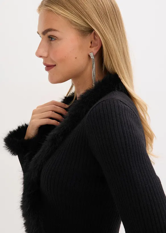Kabátek z jemné pleteniny, s imitací kožešiny, bonprix