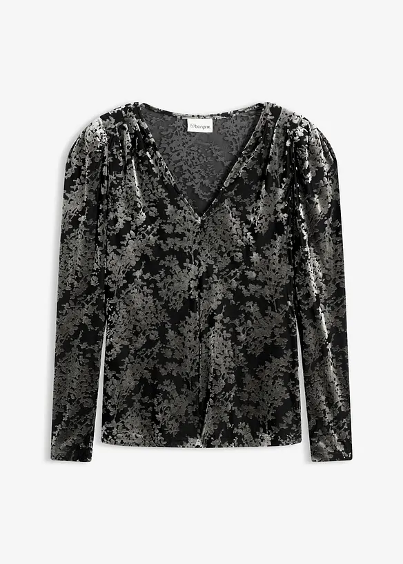Tričko s dlouhým rukávem, ze sametu s vypalovaným vzorem, bonprix