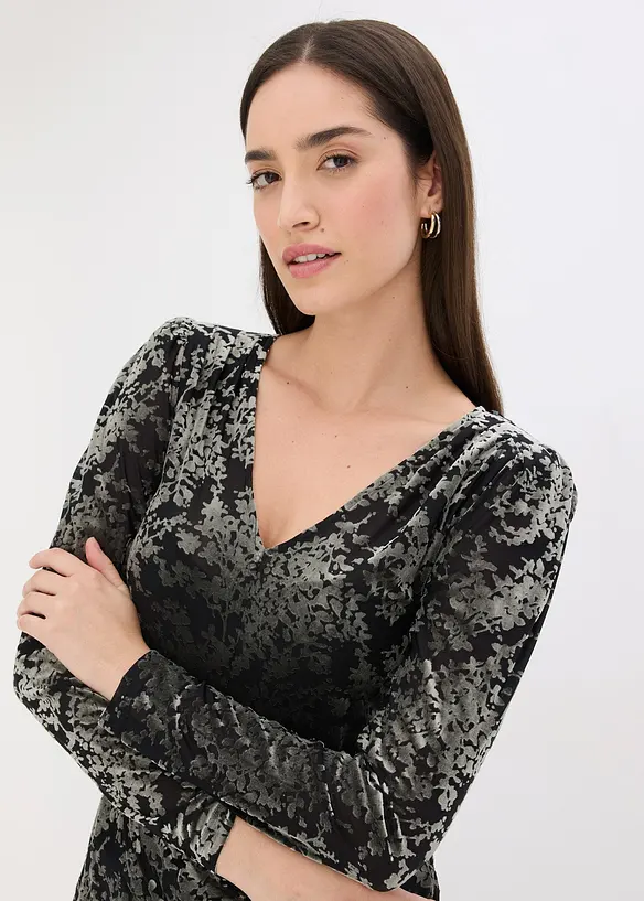 Tričko s dlouhým rukávem, ze sametu s vypalovaným vzorem, bonprix