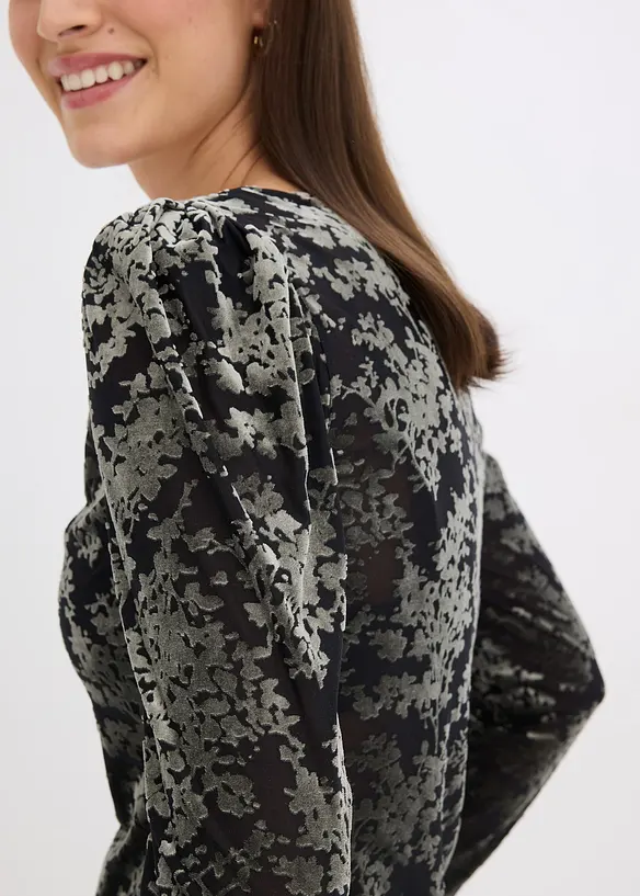 Tričko s dlouhým rukávem, ze sametu s vypalovaným vzorem, bonprix