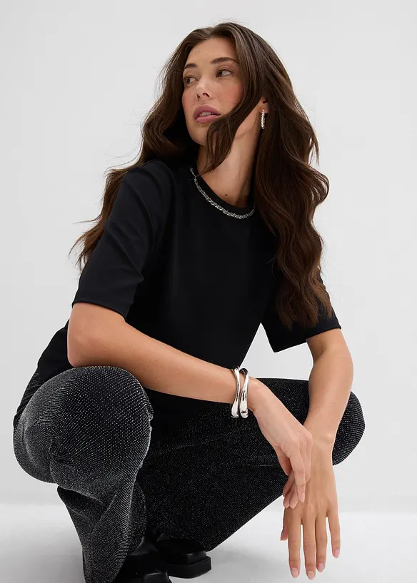 Oversized tričko s pajetkovým lemem, bonprix