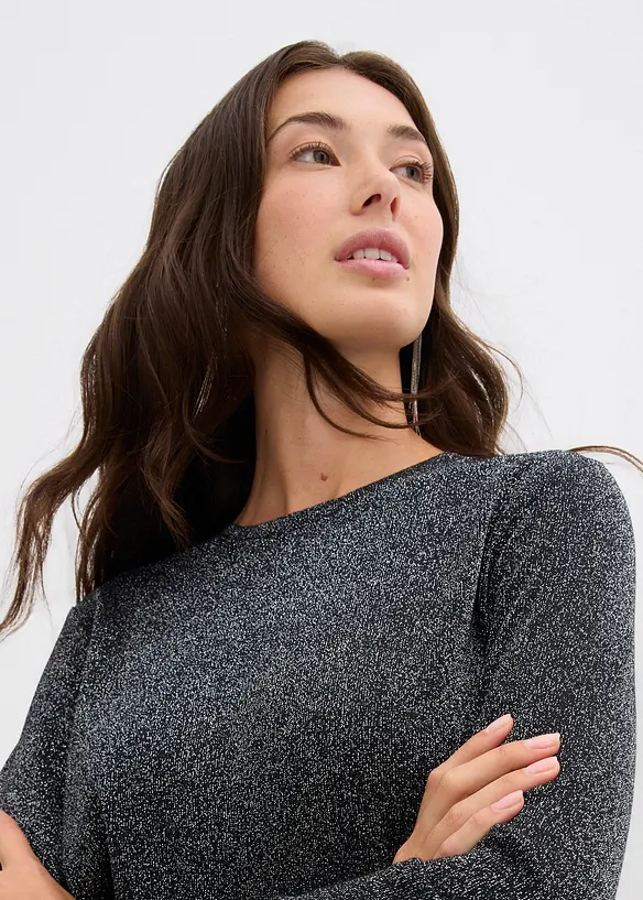 Triko s dlouhým rukávem a třpytivou přízí, bonprix