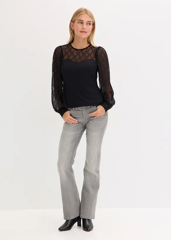 Triko s dlouhým rukávem a krajkou, bonprix