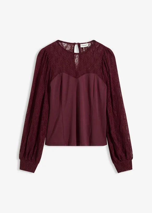 Triko s dlouhým rukávem a krajkou, bonprix