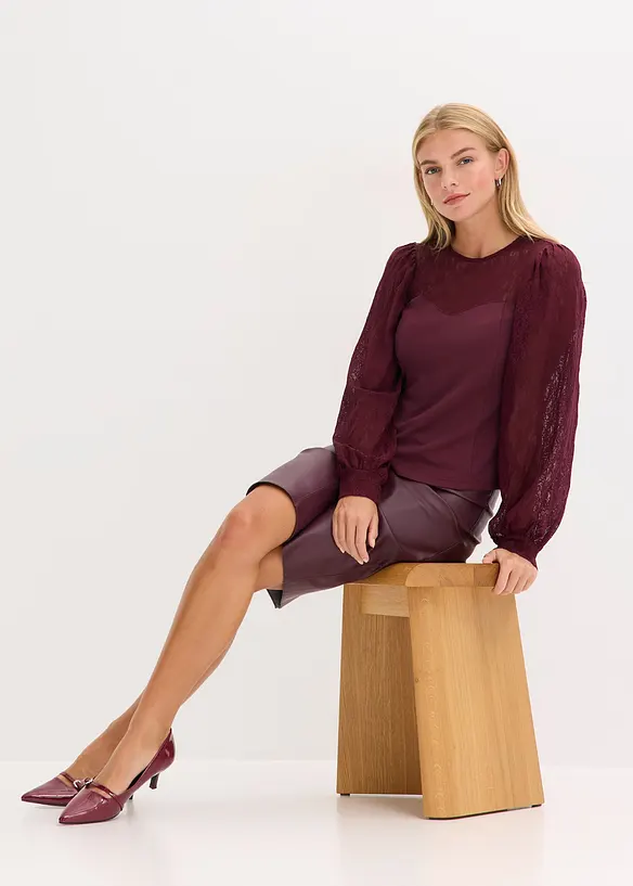 Triko s dlouhým rukávem a krajkou, bonprix